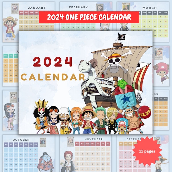 2024 One Piece Calendar | Printable Calendar | Anime Calendar | Digital Calendar