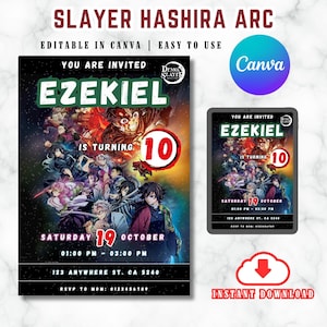 Anime Manga Invitation Anime Invitation Slayer Birthday Invitation Customizable Birthday Invitation Canva Invitation Digital Download