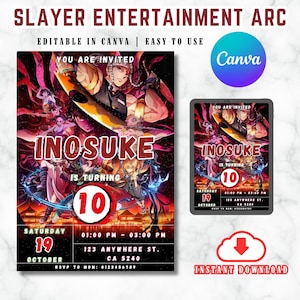 Anime Manga Invitation Anime Invitation Slayer Birthday Invitation Customizable Birthday Invitation Canva Invitation Digital Download