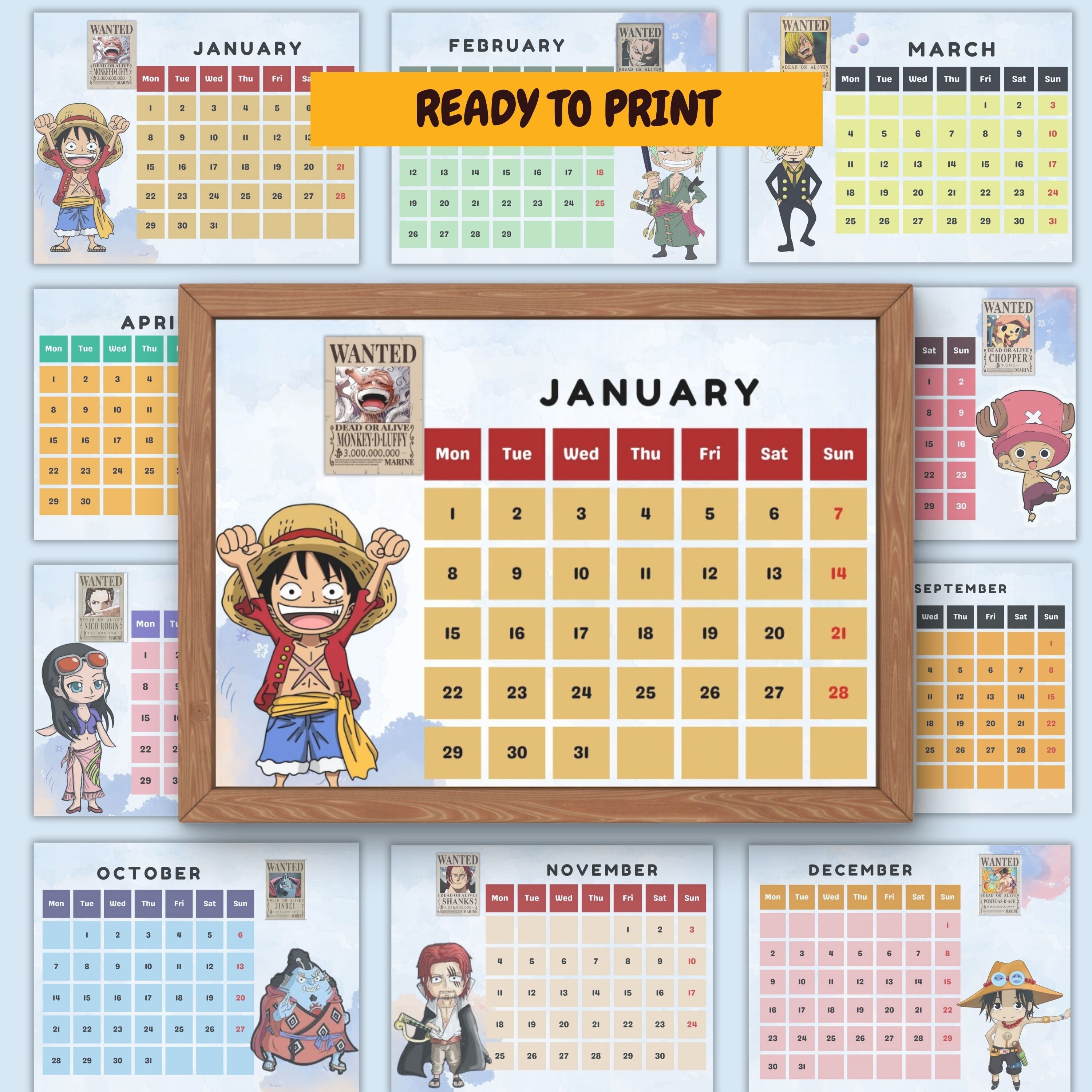 2024 One Piece Calendar Printable Calendar Anime Calendar Digital