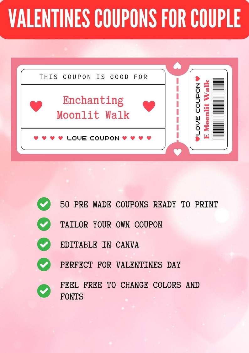 Printable Love Coupon Book for Couples , Editable Canva Template