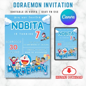 Cartoon Anime Invitation Anime Invitation Nobi Birthday Invitation Customizable Birthday Invitation Canva Invitation Digital Download