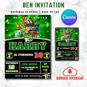 Cartoon Anime Invitation Anime Invitation Ben Birthday Invitation Customizable Birthday Invitation Canva Invitation Digital Download