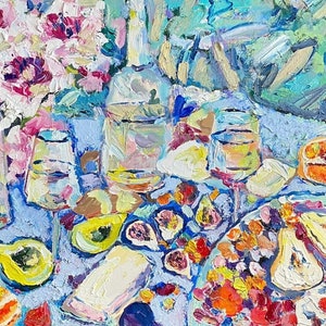 Peinture à l'huile originale sur toile, Délicieuse nature morte, Art impressionnisme, Peinture culinaire, Oeuvre d'empâtement, Fauvisme, Impressionnisme. image 9