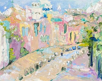 Original oil cityscape painting, Montmartre, Impressionism art, Abstract cityscape painting, Impasto art, Wall hanging, Paris, Fauvism art