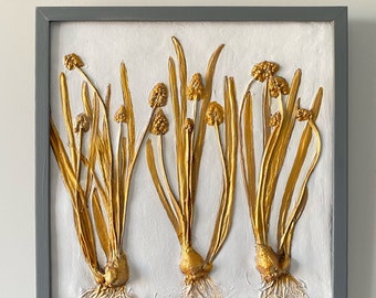 Wall panel, Hyacinth flowers bas-relief, Botanical wall decor, Floral wall hanging, Muscari flowers, Gypsum artwork, Botanical bas-relief