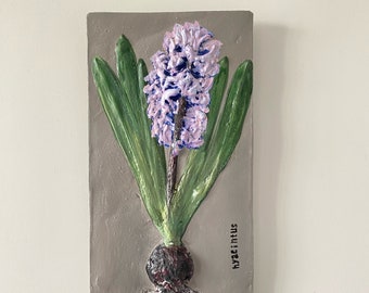 Original gypsum bas-relief, Wall hanging, Hyacinth, Botanical wall decor, Floral bas-relief, Flowers painting, Hyacinth flower, Floral art