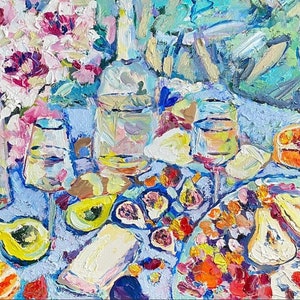 Peinture à l'huile originale sur toile, Délicieuse nature morte, Art impressionnisme, Peinture culinaire, Oeuvre d'empâtement, Fauvisme, Impressionnisme. image 7