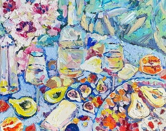 Original oil painting on canvas, Delicious still life painting, Impressionism art, Food painting, Impasto artwork, Fauvism, Impressionism.