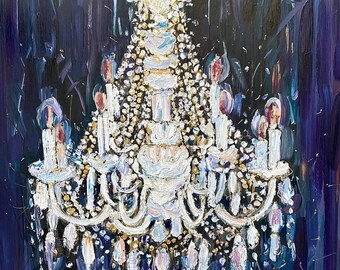 Antique Chandelier, Original oil painting on canvas, Impasto painting, Abstract art, Matisse inspired, Wall hanging, Candelabrum.