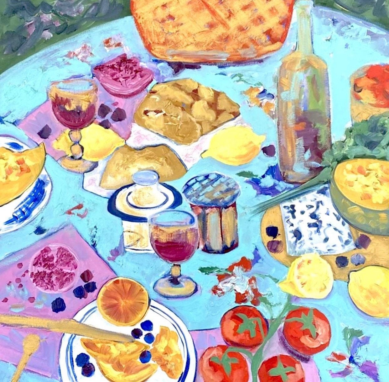 Lunch in Provence, Original Oil Painting on Canvas, Food Picture, Food