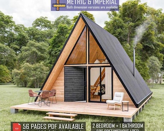 20'x25' A-Frame Cabin Plans, 500 SQFT, Tiny House 2 Bedroom, Loft House Blueprint