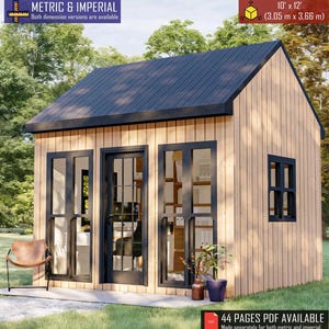 Backyard Office Shed Plans 10 x 12, Cabin House Plans, Modern Tiny House Plans, DIY Shed Plans, Cottage Adu Plans, Garden Office Plans