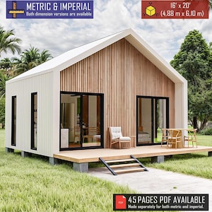 Plattegronden modern huisje 16 x 20, plattegronden kleine huisjes, 1 slaapkamer, plattegronden kleine huizen, oma platte plattegrond, studiocabine DIY, plattegronden huisjes