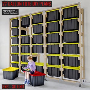 27 Gallon Tote Storage Rack Plans DIY - 5x6 (30 Totes), Garage Storage Shelf Plans, 27 Gallon Tote Rack Plans, DIY Garage Storage Bin Plans