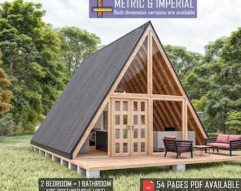 20' x 28' A-Frame House Plan, 2 Bedroom Cabin House Plan, Loft Home Blueprint