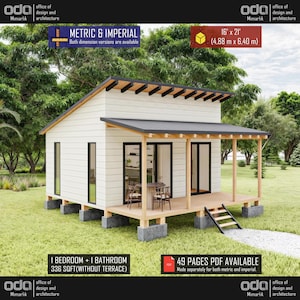 Tiny House Plans 16 x 21, Cabin House Plans, Remote Cabin DIY, Tiny Cottage Plans, Small House Plans, Prefab Adu Floor Plans, Studio Plans