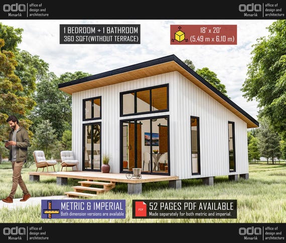Cabin House Plans 18 x 20, Tiny House Plans, Cabin DIY Plans, Tiny Cottage Plans, Small Cabin Plans, Tiny Cabin Plans, Small House Adu Plans