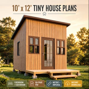 Tiny House Plans 10x12, DIY Cabin House Plan, Cottage Home, Small Guest Shed (PDF)