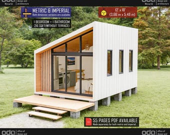 12'x18' Cabin Plans, 216 SQFT Tiny House Plan, House Blueprint, Small Home Plan