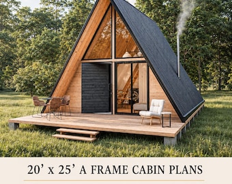 20'x25' A-Frame Cabin Plans, 500 SQFT, Tiny House 2 Bedroom, Loft House Blueprint