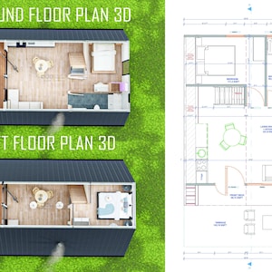 20'x25' A-Frame Cabin Plans, 500 SQFT, Tiny House 2 Bedroom, Loft House Blueprint image 2