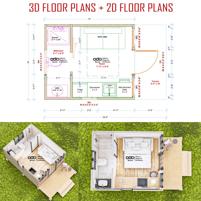 Cabin House Plan 10x12, Tiny House Plans, Cottage Home, Small Guest ...