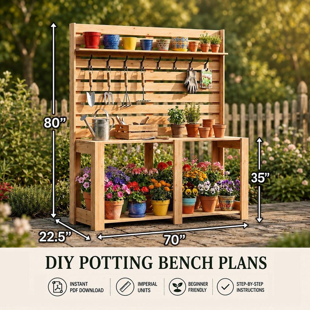 Garden Potting Bench Plans, DIY Wooden Potting Table Plan (PDF) - Etsy
