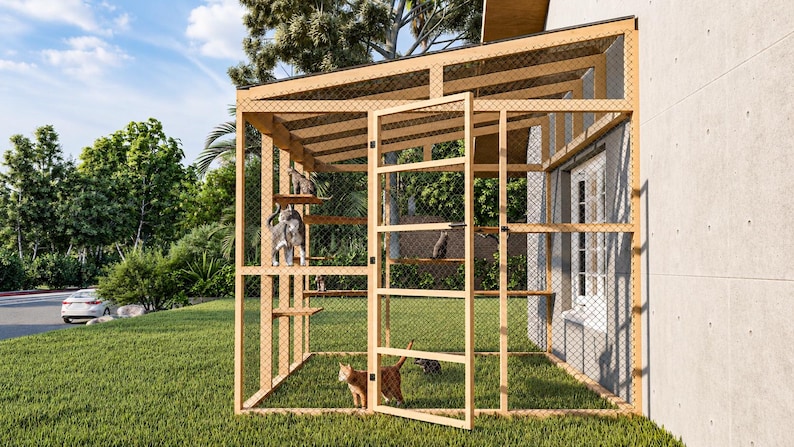 Planos para Catio de 9x12, Casa para gatos, Parque de juegos exterior para gatos, Refugio para animales de bricolaje (PDF) imagen 5