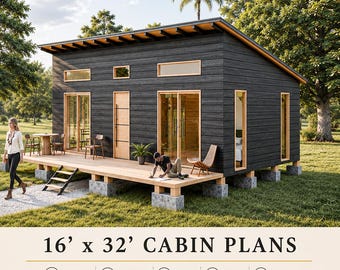 Blockhauspläne 16 x 32, Tiny-Cottage-Pläne, Tiny-House-Pläne, DIY-Pläne für abgelegene Hütten, Grundrisse für kleine Häuser, Tiny-Blockhaus-Pläne für Erwachsene