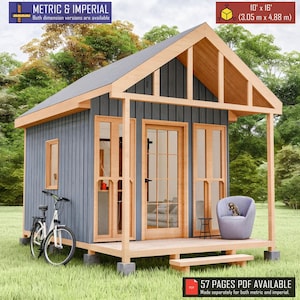 Guest House Plans 10x16, Tiny House Plans, Modern Shed Plans, Cabin House Plans, Small House Plans, She Shed DIY Plans, Adu House Floor Plan