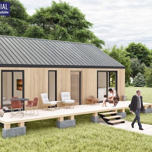 22'x34' Barndominium Plans, 750 SQFT Cottage Plan, 3 Bedroom Farmhouse Blueprints, House Floor Plan image 4