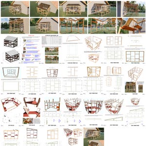 Puede incluir: Un conjunto de planos arquitect&oacute;nicos y representaciones para una estructura de madera, que incluye diagramas detallados, alzados y modelos 3D. El texto "TOTAL OF 36 PAGES (FOR IMPERIAL ONLY)" est&aacute; visible. Los planos muestran varias vistas y detalles de construcci&oacute;n.