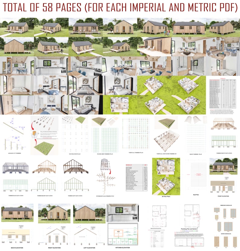 22'x34' Barndominium Plans, 750 SQFT Cottage Plan, 3 Bedroom Farmhouse Blueprints, House Floor Plan image 8