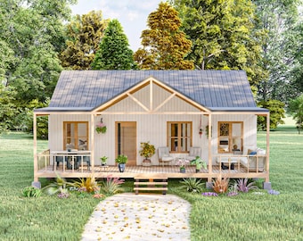 22'x32' Cottage ADU-Pläne, 700 SQFT winzige Scheunenhaus-Plan, kleines Haus, Barndomium Blueprint
