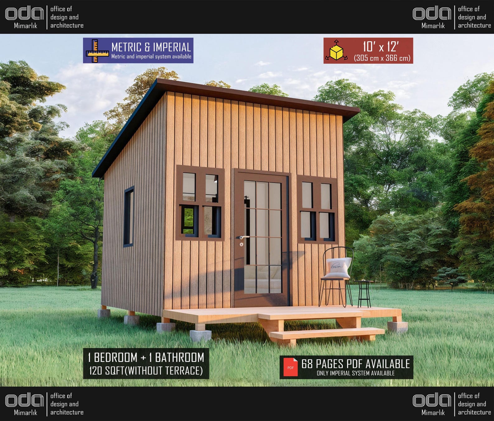 Cabin House Plan 10x12, Tiny House Plans, Cottage Home, Small Guest ...