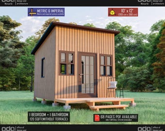 Blokhutontwerp 10x12, Tiny House-plannen, Cottage-huis, Klein gastenverblijf zelf bouwen (PDF)