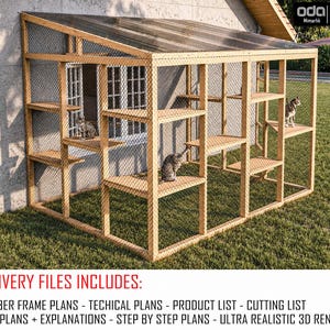Planos para Catio de 9x12, Casa para gatos, Parque de juegos exterior para gatos, Refugio para animales de bricolaje (PDF) imagen 3