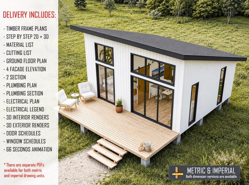 Cabin House Plans 18 x 20, Tiny House Plans, Cabin DIY Plans, Tiny Cottage Plans, Small Cabin Plans, Tiny Cabin Plans, Small House Adu Plans image 5