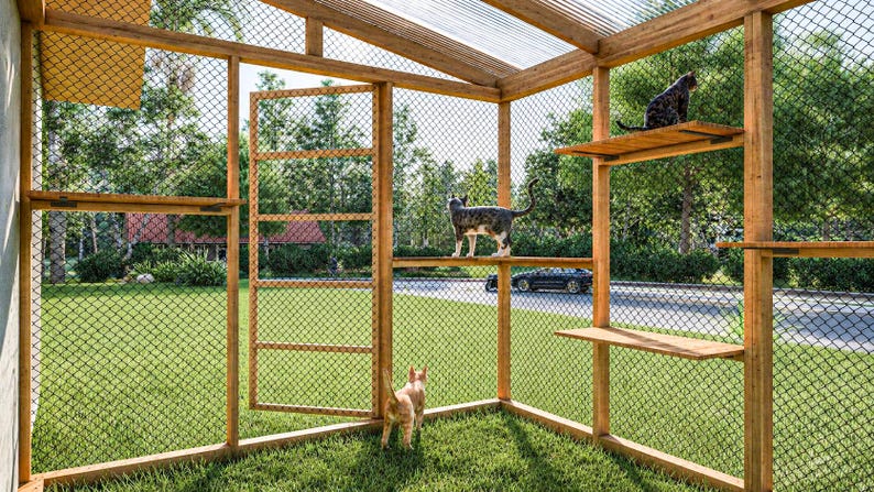Planos para Catio de 9x12, Casa para gatos, Parque de juegos exterior para gatos, Refugio para animales de bricolaje (PDF) imagen 10