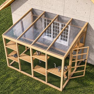 Planos para Catio de 9x12, Casa para gatos, Parque de juegos exterior para gatos, Refugio para animales de bricolaje (PDF) imagen 9