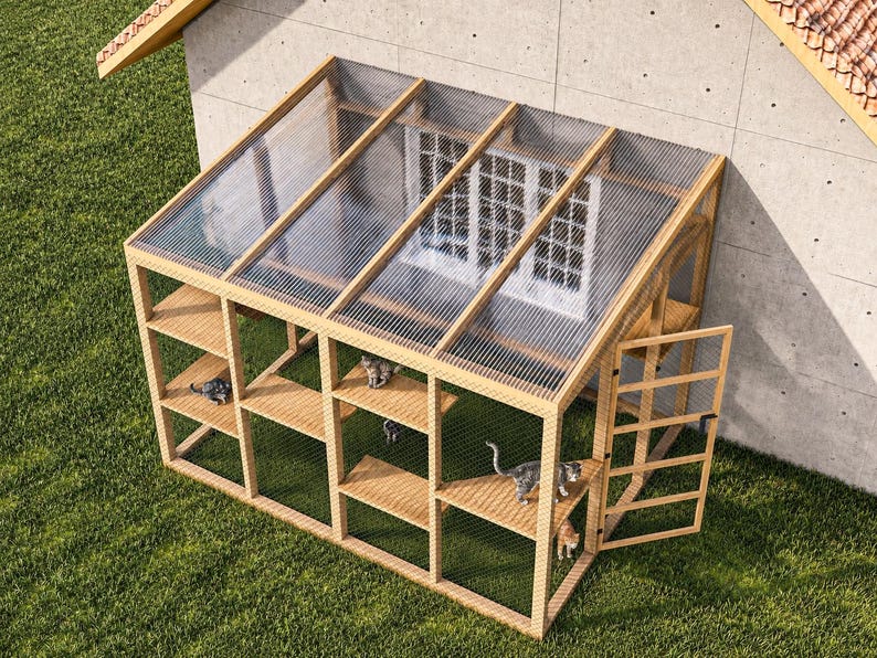 Planos para Catio de 9x12, Casa para gatos, Parque de juegos exterior para gatos, Refugio para animales de bricolaje (PDF) imagen 9