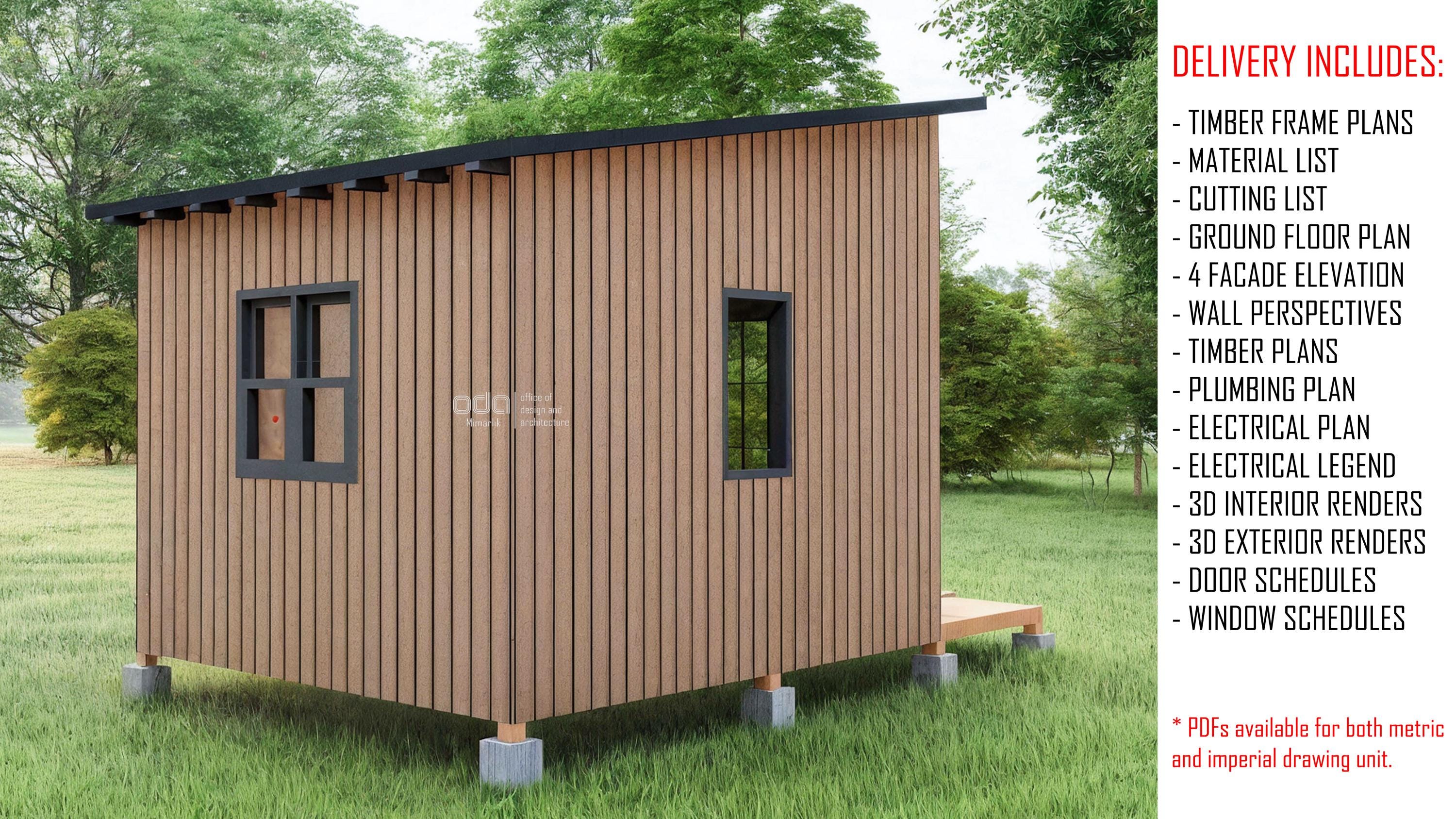 Cabin House Plan 10x12, Tiny House Plans, Cottage Home, Small Guest ...