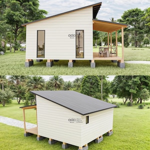 Tiny House-plattegronden 16 x 21, Cabin House-plattegronden, Remote Cabin DIY, Tiny Cottage-plannen, Kleine Huisplannen, Prefab Adu-plattegronden, Studioplannen afbeelding 10