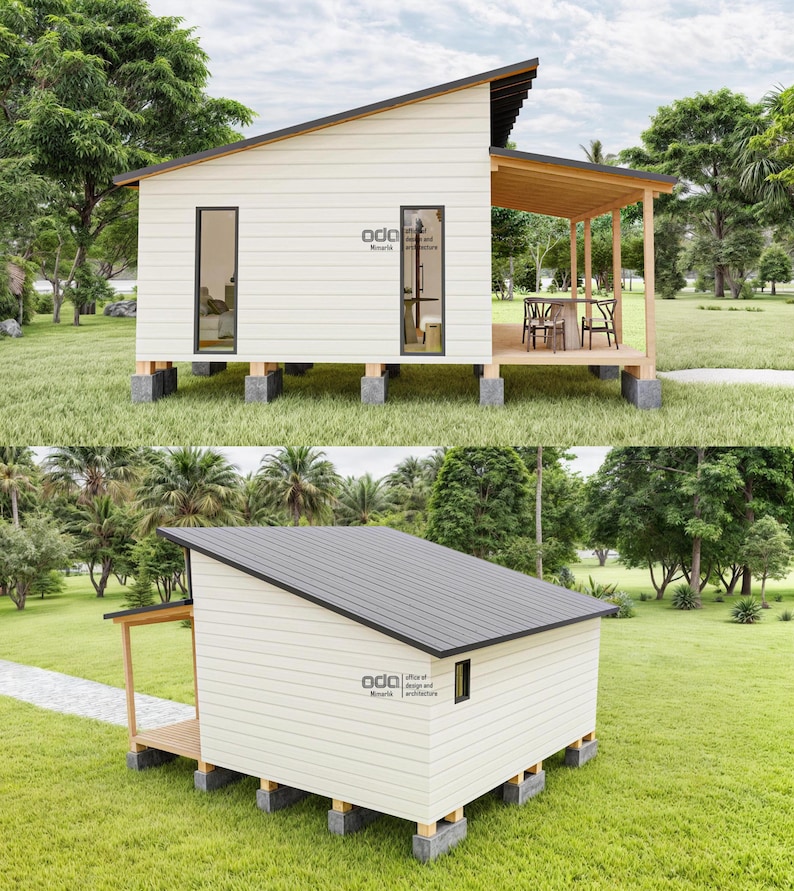 Tiny House-plattegronden 16 x 21, Cabin House-plattegronden, Remote Cabin DIY, Tiny Cottage-plannen, Kleine Huisplannen, Prefab Adu-plattegronden, Studioplannen afbeelding 10