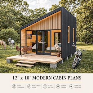 Planta de casa pequena de 3,65 m x 5,49 m, planta de cabana de 20 m², projeto de casa pequena, casa de campo, plantas de cabana pequena