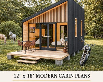 12' x 18' Tiny House Plans, 216 SQFT Cabin Plan, Small House Blueprint, Cottage House, Tiny Cabin Plans