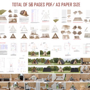 May include: A 56-page PDF guide for building a small A-frame cabin. The guide includes detailed diagrams and instructions for framing, roofing, and interior design. The guide also includes 3D renderings of the finished cabin.