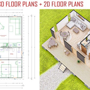 May include: A side-by-side architectural visualisation featuring a 2D technical floor plan on the left and a 3D isometric rendering of the same house layout on the right, with the text 3D FLOOR PLANS + 2D FLOOR PLANS displayed at the top.