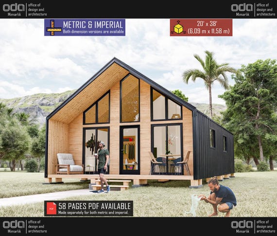 Nordic Barndominium Plans, Tiny House Cottage, 20x38 (Digital Download)